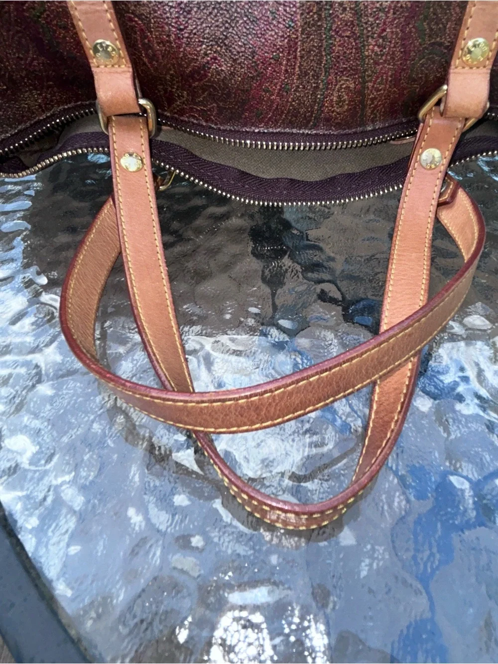 Etro Bordeaux Paisley Barrel Bag Coated Canvas Leather Trim Vintage Y2K Italy